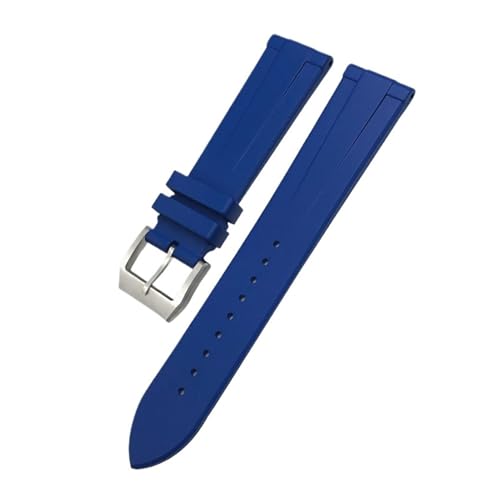 KTRSAVSSA Weiches VITON FKM Fluorkautschuk 19 mm 20 mm 21 mm 22 mm Uhrenarmband kompatibel mit IWC Pilot Tissot MIDO Seiko SKX buntem Uhrenarmband(Blue,22MM_SILVER BUCKLE) von KTRSAVSSA