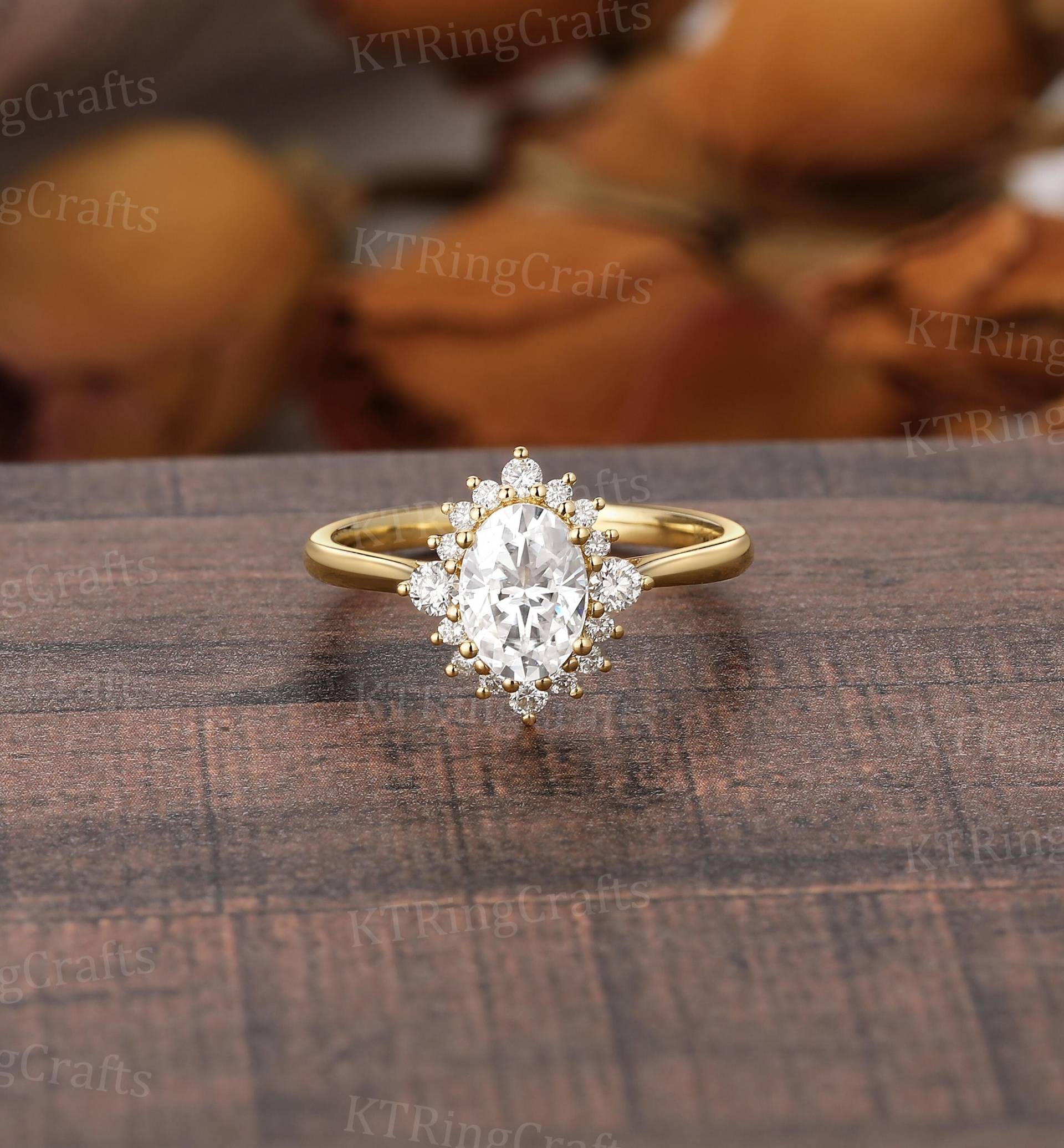 Oval Halo Moissanite Verlobungsring, 14K Solid Gold Blumen Ring, Ring Frauen, Art Deco Diamant Vintage Style, Vorschlag von KTRingCrafts