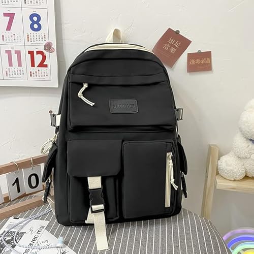 KTTGYRE Schulrucksack Leinwand Mit Großer Kapazität Schwarzer Rucksack Leichte Einfache Reisetasche Canvas Rucksack School Bag Canvas Schüler Reißverschluss-Black von KTTGYRE