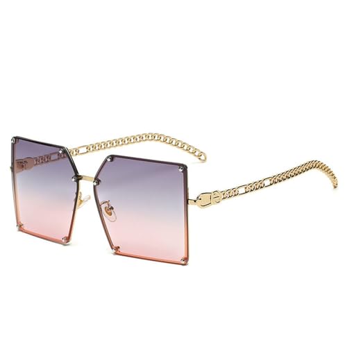 Gradient Sonnenbrille Metall Übergroße Sonnenbrille Rahmen Niet Glas Legierung Kette Arme Brillen, Grau Rosa, C von KTUCN