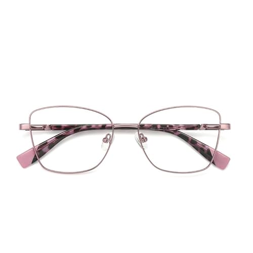 KTUCN Anti-Blaulicht-Federscharnier Damen Metall bunte Katzenaugenbrille Rahmen Leopardenmuster Brille UV400, Pink, BH01 von KTUCN