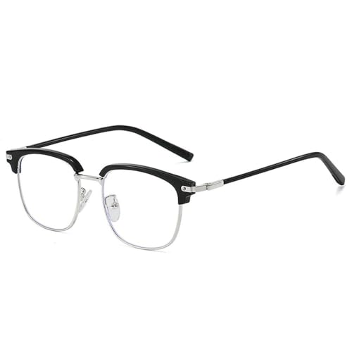 KTUCN Brillengestell Herren Ultraleichtes Metall Ellipse Halbrahmen Anti Blaulicht Transparente Linse, schwarz silber, C von KTUCN