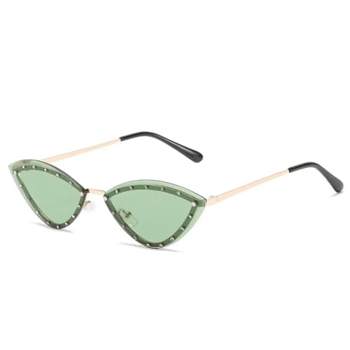 KTUCN Cat Eye Sonnenbrille Legierung Randlos Kristall Glänzend Sonnenbrille Weiblich Einzigartig Elegant Grün Strass Shades, Gold, Grün, Linsenhöhe: 3,8 CM von KTUCN