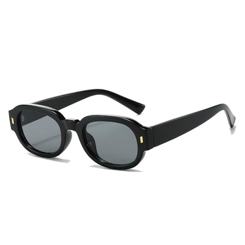 KTUCN Damen Oval Sonnenbrille Design Farbverlauf Visier Retro Nieten Outdoor Brille UV400, Schwarz, BH01 von KTUCN