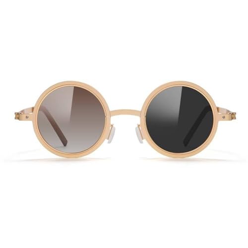 KTUCN Drehbare, verstellbare, farbwechselnde Sonnenbrille für Herren und Damen, Metall, runder Rahmen, UV-Schutz für Reisen im Freien, Golden Gradual Tea, C von KTUCN