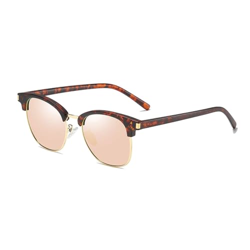 KTUCN Klassische Halbrahmen-Sonnenbrille für Herren und Damen, polarisiert, fürs Autofahren, TAC-Objektiv, modische Sonnenbrille für Herren und Damen, Retro-Brille, C04 Leopard Pink, BH0 von KTUCN