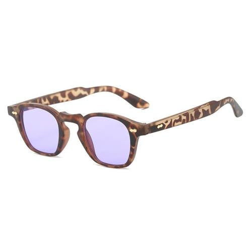KTUCN Modische Nieten-Sonnenbrille für Damen, coole Punk-Blau-Lila-Brillen, Herren, trendige Sonnenbrille mit Farbverlauf, Ins Favor UV400, Leoparden-Lila, BH01 von KTUCN