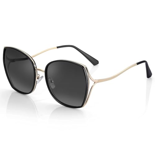 KTUCN Modische polarisierte Sonnenbrille für Damen, Katzenauge, übergroß, Vintage, Metall, Farbverlauf, UV400-Schutz, 1, BH01 von KTUCN
