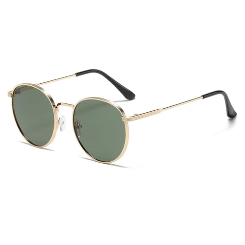 KTUCN Retro Runde Punk Sonnenbrille Herren Damen Vintage Stil Metallrahmen Bunte Gläser Sonnenbrille Mode Brillen UV400,Gold Grün,BH01 von KTUCN