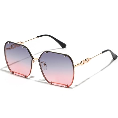KTUCN Sonnenbrille mit großem Rahmen, Damen und Herren, modisch, Punk-Kette, Nieten, Sonnenbrille, UV400, Grau/Rosa, A von KTUCN