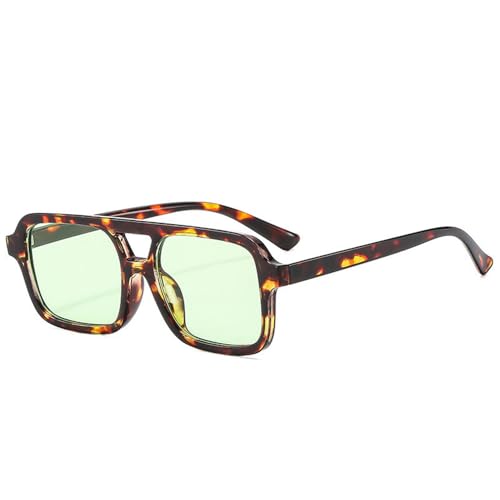 KTUCN Sonnenbrillen Mode Sonnenbrillen Für Damen Herren Trend Brillen Gelb Blaue Linse Retro Vintage Brillen Reise, Leopardengrün, BH01 von KTUCN