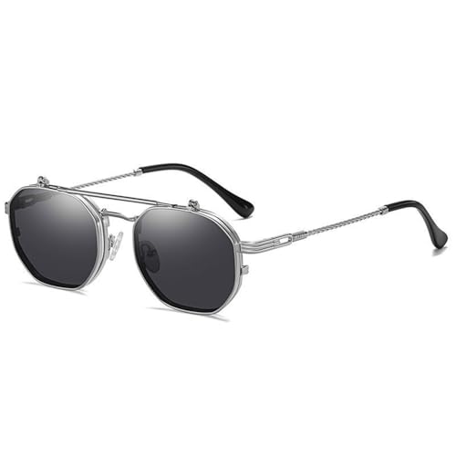 KTUCN Steampunk Flip Up Sonnenbrille Doppelschicht Vintage Schutzbrille UV400 Schutz Unisex Autofahrerbrille für Street Fashion, Silber, 143 mm von KTUCN