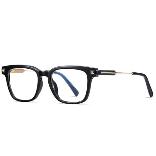 KTUCN Trendy Anti-Blaulicht Retro Brille Nieten TR Rahmen Mode Federscharnier Braune Brille,Schwarz,BH01 von KTUCN