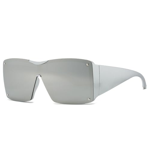 KTUCN Übergroße Sonnenbrille für Herren und Damen, modische Sonnenbrille, einteilige Gläser, UV400, C7Silber, BH01 von KTUCN