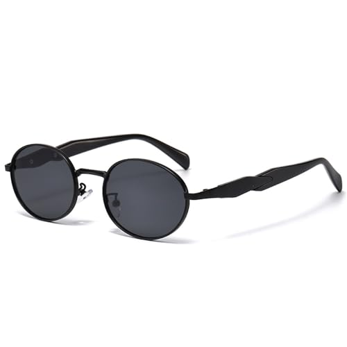 KTUCN Vintage Damen Ovale Metall-Sonnenbrille Lässige Mode Brillen Weibliche Sonnenbrille Punk Unisex Stilvolle Sonnenbrillen UV400,Schwarz,145mm von KTUCN
