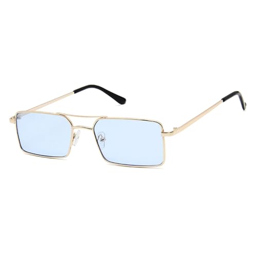 KTUCN Vintage Steampunk Sonnenbrille Rechteckig Damen Metallsteg Brille Lady Shades Spiegel UV400, Gold Blau, BH01 von KTUCN
