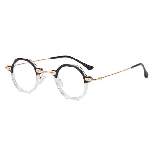 Kleine runde Retro-Sonnenbrille, modische Polygon-Sonnenbrille für Männer und Frauen, Anti-Blaulicht-Brille, Metall, klare Linse, UV400, BlackTrans Clear, BH01 von KTUCN