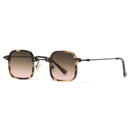 Modische Sonnenbrillen für Damen, klare Verlaufsgläser, UV400, für Herren, Punk-Nieten, trendige Leoparden-Sonnenbrille, Leopard TeaPink, 138 mm von KTUCN
