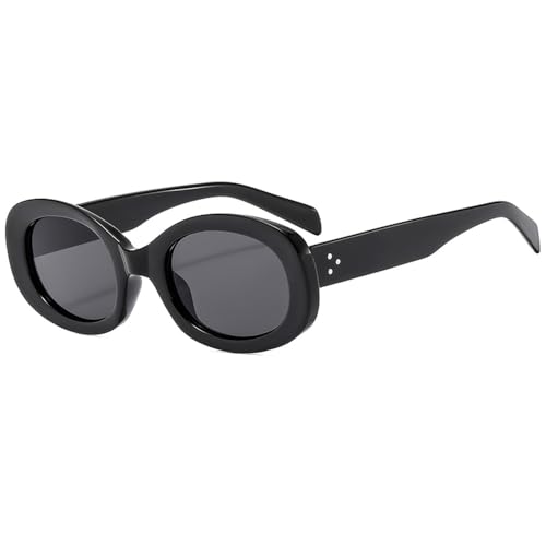 Ovale Sonnenbrille im Retro-Stil mit kleinem Rahmen, vielseitige modische Y2K-Sonnenbrille für den Urlaub und die Straße, für Damen, Schwarz, 142 mm von KTUCN