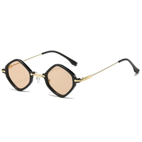 Retro Kleine Polygon Damen Sonnenbrille Mode Klare Ozean Farbverlaufsgläser UV400 Herren Trendy Punk Sonnenbrille,Schwarz Champagner,A von KTUCN