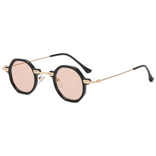 Retro Kleine Runde Sonnenbrille Mode Polygon Sonnenbrille für Männer Frauen Anti Blaulicht Brille Metall Klare Linse UV400, Schwarz Champagner, BH01 von KTUCN