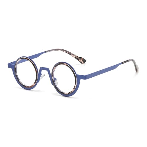 Retro Runde Punk Metall Sonnenbrille Damen Shades UV400 Mode Klare Linse Herren Doppelfarbiger Rahmen,Blauer Leopard Klar,A von KTUCN