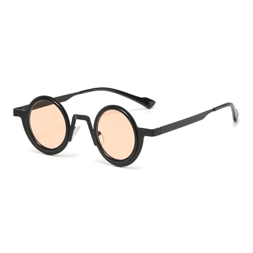 Retro Runde Punk Metall Sonnenbrille Damen Shades UV400 Mode Klare Linse Herren Doppelfarbiger Rahmen,Schwarz Champagner,A von KTUCN