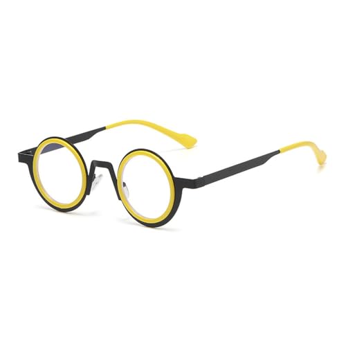 Retro Runde Punk Metall Sonnenbrille Damen Shades UV400 Mode Klare Linse Herren Doppelfarbiger Rahmen,Schwarz Gelb Klar,A von KTUCN