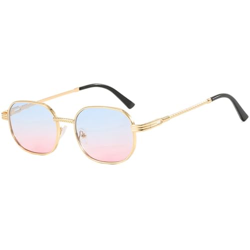 Sonnenbrille Damen Metall Kleiner Rahmen Personalisierte Sonnenbrille Elliptische Modetrend Design Sonnenschutzbrille Herren UV400,Rosa,144mm von KTUCN