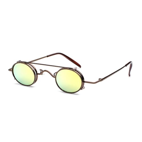 Vintage Runde Abnehmbare Sonnenbrille Herren Damen Steampunk Sonnenbrille Retro Kleiner Kreis Metallrahmen Brille, C2BraunGelb, 133mm Vintage Runde Abnehmbare Sonnenbrille Herren Damen Steampunk Sonnenbrille Retro Kleiner Kreis Metallrahmen Brille, C2BraunGelb, 133mm von KTUCN