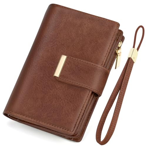 KTUEOV Geldbörse Damen Leder Portemonnaie mit RFID Blockierung Geldbeutel Damen Groß Portmonee Frauen Clutch Geldtasche Damen Vielen Kartenfächern, Zipper Münzfach Abnehmbare Handschlaufe von KTUEOV