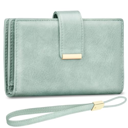 KTUEOV Geldbörse Damen Leder Portemonnaie mit RFID Blockierung Geldbeutel Damen Groß Portmonee Frauen Clutch Geldtasche Damen Vielen Kartenfächern, Zipper Münzfach Abnehmbare Handschlaufe von KTUEOV