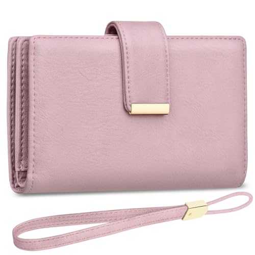 KTUEOV Geldbörse Damen Leder Portemonnaie mit RFID Blockierung Geldbeutel Damen Groß Portmonee Frauen Clutch Geldtasche Damen Vielen Kartenfächern, Zipper Münzfach Abnehmbare Handschlaufe von KTUEOV