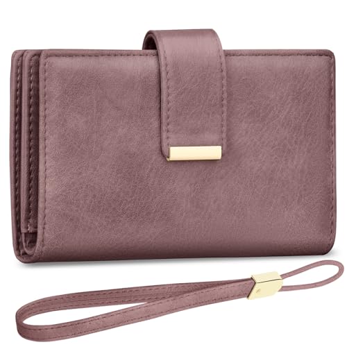 KTUEOV Geldbörse Damen Leder Portemonnaie mit RFID Blockierung Geldbeutel Damen Groß Portmonee Frauen Clutch Geldtasche Damen Vielen Kartenfächern, Zipper Münzfach Abnehmbare Handschlaufe von KTUEOV