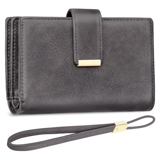 KTUEOV Geldbörse Damen Leder Portemonnaie mit RFID Blockierung Geldbeutel Damen Groß Portmonee Frauen Clutch Geldtasche Damen Vielen Kartenfächern, Zipper Münzfach Abnehmbare Handschlaufe von KTUEOV