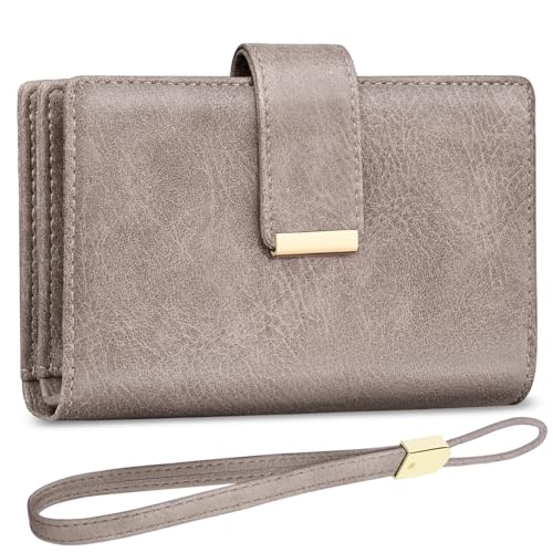 KTUEOV Geldbörse Damen Leder Portemonnaie mit RFID Blockierung Geldbeutel Damen Groß Portmonee Frauen Clutch Geldtasche Damen Vielen Kartenfächern, Zipper Münzfach Abnehmbare Handschlaufe von KTUEOV