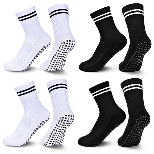 KTUEOV Fussball Socken Kinder, 4 Paar Grip Socken Fussball Kinder Fußballsocken Rutschfeste Socken Sportsocken Kinder Anti Rutsch Design für Jungen und Mädchen von 6-9 Jahre für Volleyball Basketball von KTUEOV