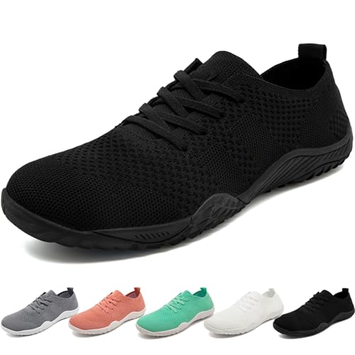 KTVHYW Barfuss Schuhe Damen Laufschuhe Hallenschuhe Slip-on Barfußschuhe Sportschuhe Leicht Turnschuhe Tennisschuhe Walkingschuhe Weich rutschfest Sneakers Hausschuhe Slipper Schwarzer 42 von KTVHYW