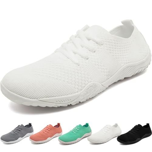 KTVHYW Barfuss Schuhe Damen Laufschuhe Sportschuhe Leicht Barfußschuhe Turnschuhe Slip On Hallenschuhe Tennisschuhe Walkingschuhe Weich rutschfest Sneakers Hausschuhe Weiß 39 von KTVHYW