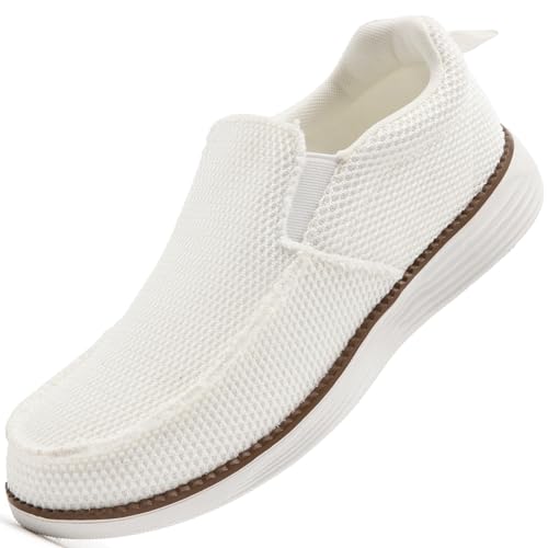 KTVHYW Herren Loafer Slip On Sneakers Slipper Schuhe Laufschuhe Mokassins Turnschuhe Sportschuhe Bequeme und Atmungsaktive Tennisschuhe-White-42 von KTVHYW