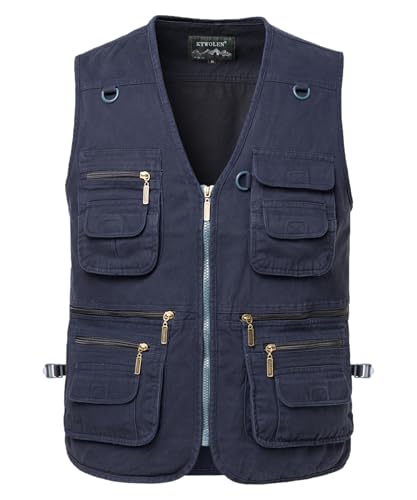 KTWOLEN Anglerweste Herren Arbeitsweste Sommer Hundesportweste Outdoor Multifunktionsweste Ärmellos Jagdweste mit Vielen Taschen, Blau, XXL von KTWOLEN