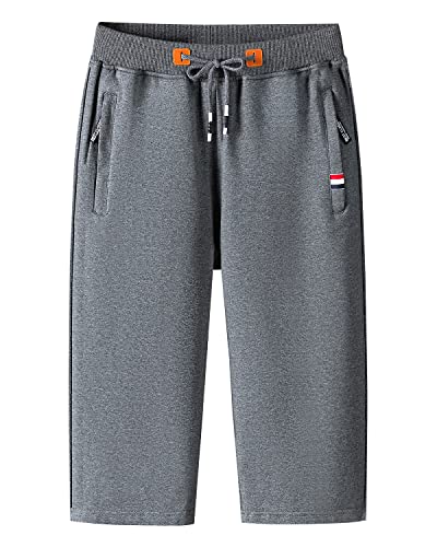 KTWOLEN Herren Sport Jogginghose Sommer Outdoor Kurze Hose Baumwolle Jogging Hose Capri Hosen Leicht Fitness Trainingshose Atmungsaktiv Sommer Shorts, Dunkelgrau, XL von KTWOLEN