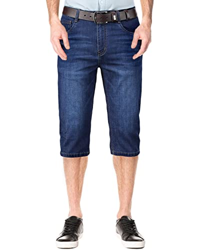 KTWOLEN Herren 3/4 Sommer Leinenhose Chino Shorts Bermuda Männer Casual Leinen-Shorts Kurze Hose ohne Guertel, A-Denim Blau, 28 von KTWOLEN