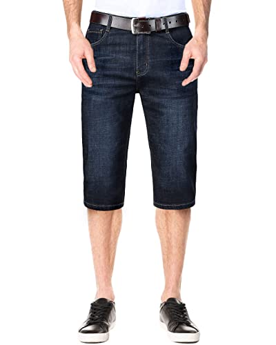 KTWOLEN Herren 3/4 Sommer Leinenhose Chino Shorts Bermuda Männer Casual Leinen-Shorts Kurze Hose ohne Guertel, A-Denim Schwarz, 30 von KTWOLEN