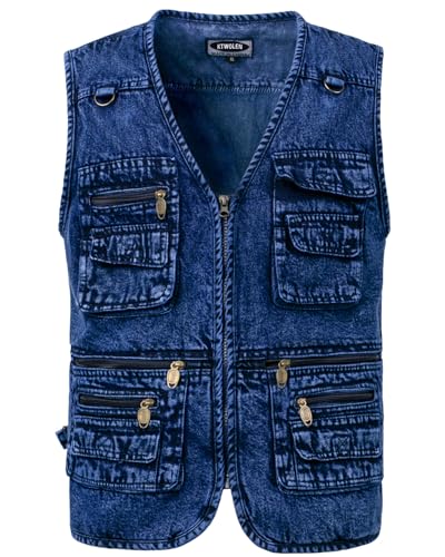 KTWOLEN Herren Outdoor Weste Casual Denim Weste Multi-Taschened Motorradweste Outdoor Ärmellos Angeln Fotografie Freizeit Jacke Jeansweste für Männer, Blau, XXL KTWOLEN Herren Outdoor Weste Casual Denim Weste Multi-Taschened Motorradweste Outdoor Ärmellos Angeln Fotografie Freizeit Jacke Jeansweste für Männer, Blau, XXL von KTWOLEN