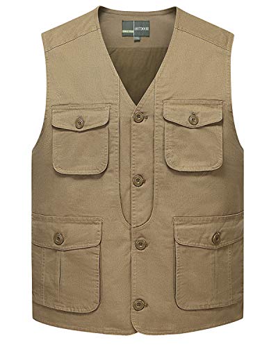 KTWOLEN Herren Angelweste Arbeitsweste Fotografie Weste Ärmellos Fischerjacke Freizeitweste Outdoor Hundesportweste mit Vielen Taschen Jagdwesten, Khaki, M von KTWOLEN