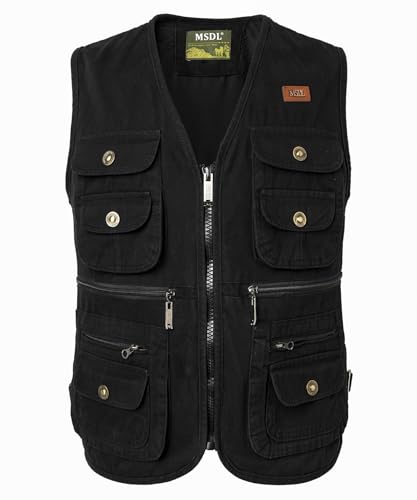 KTWOLEN Herren Angelweste Outdoor Jagdweste Fotografie Ärmellose Jacke Angelwesten Arbeitsweste Werkzeugweste Hundesport Weste mit Vielen Taschen, Schwarz, 3XL von KTWOLEN