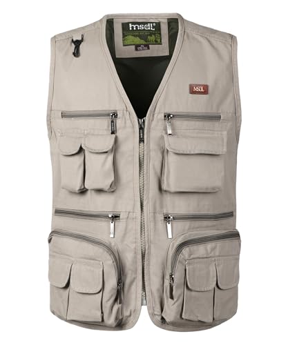 KTWOLEN Herren Angelwesten Sommer Outdoor Weste mit Vielen Taschen Fotografie Anglerweste Arbeitsweste Safari Weste Jagd und Fischer Weste, Beige, L von KTWOLEN