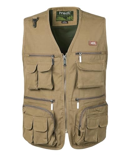 KTWOLEN Herren Angelwesten Sommer Outdoor Weste mit Vielen Taschen Fotografie Anglerweste Arbeitsweste Safari Weste Jagd und Fischer Weste, Khaki, L von KTWOLEN