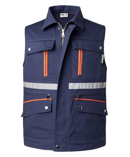 KTWOLEN Herren Anglerweste Fotografie Safari Weste mit Vielen Taschen Ärmellos Jagdweste Funktionale Reflektierende Arbeitsweste Sommer Outdoor Weste, Navy Blau, M von KTWOLEN